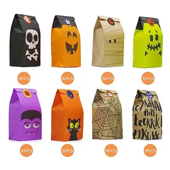 

8 Species 40pcs Halloween Party Supplies Portable Kraft Paper General Snack Bag Candy Bag Gift Paper Bag