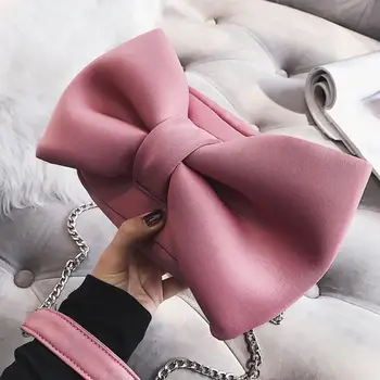 

Korean Sweet Girl Clutch 2020 Fashion New Women's Designer Handbag Quality Velvet Hand bag Big Bow Chain Shoulder Crossbody bags