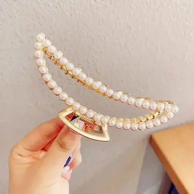 Pearl Hairpin Rhinestone European And American Grab Clip Simple Fashion Hair Accessories A5