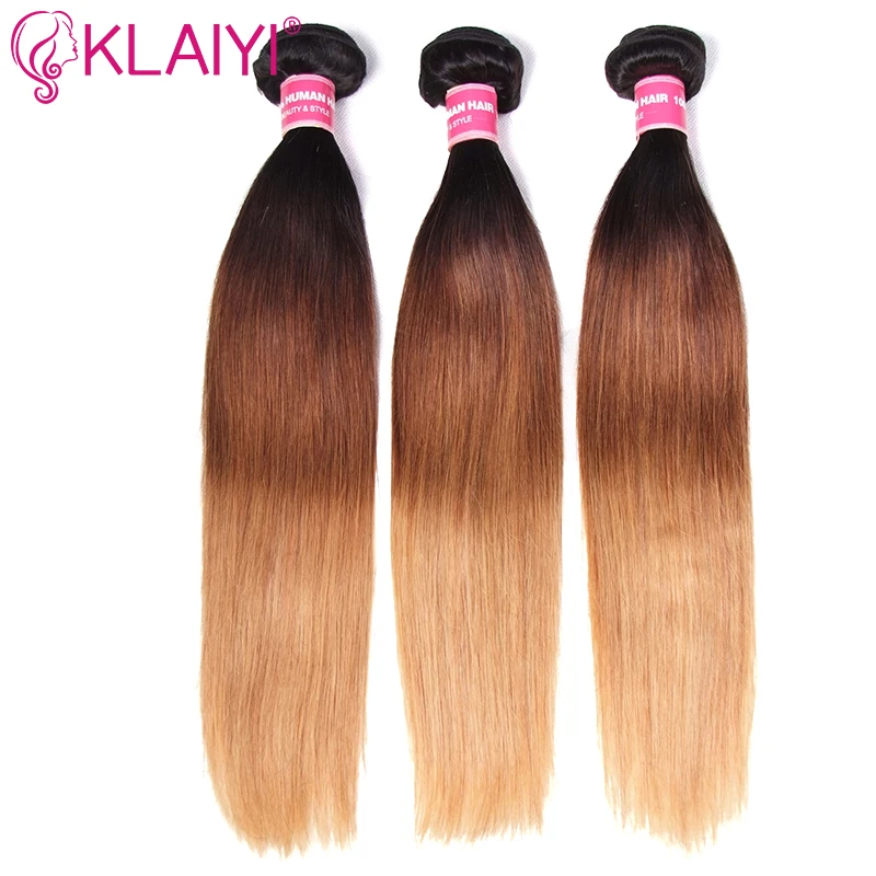 

KLAIYI Hair Malaysian Straight Hair Bundles Human Ombre Hair Extensions 1B/4/27 Three Tone Double Weft Remy Hair Weaves Machine