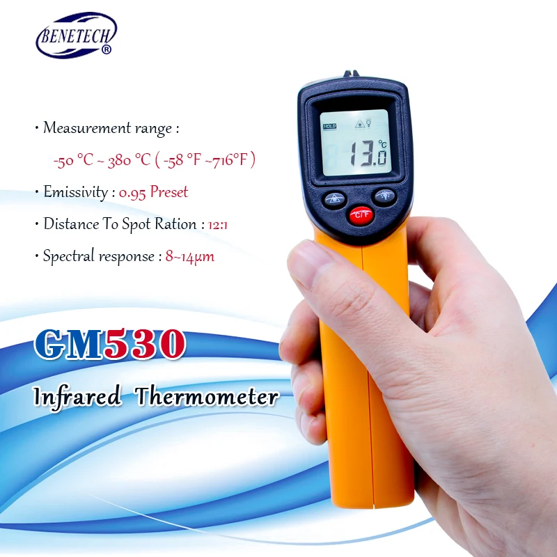 Цифровой Бесконтактный лазерный термометр GM530 -50 ~ 530C (-58 875F) ИК точечный пирометр |