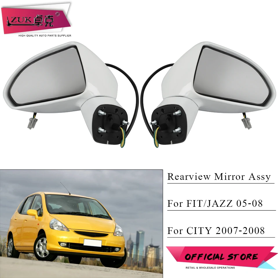 ZUK Pair Outer Rearview Side Door Mirror ASSY For HONDA FIT JAZZ 2003 2004 2005 2006 2007 2008