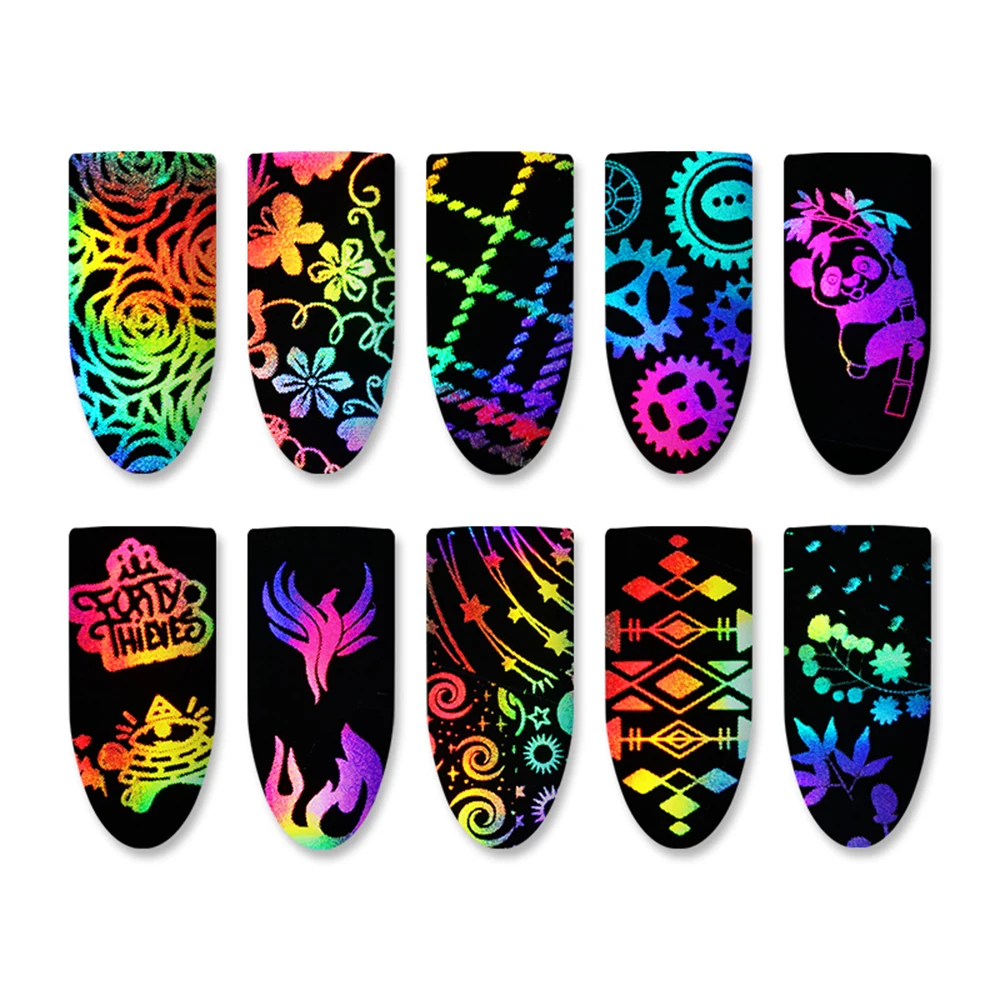 1 шт 4*20 см Голографическая фольга для ногтей цветок панда бабочка Одуванчик огненные узорами, дизайн ногтей переводные наклейки для маникюра