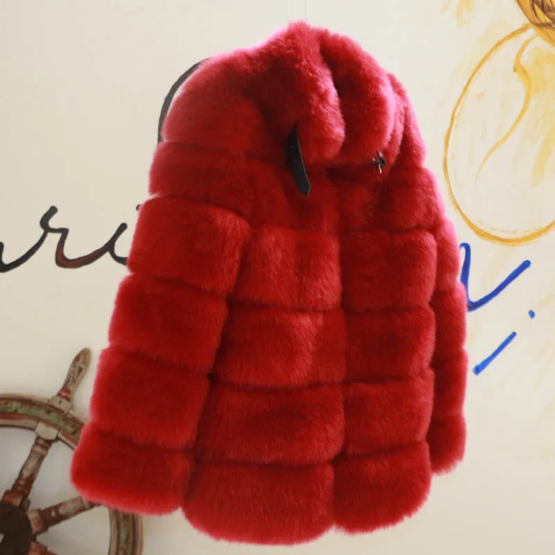 wine red fur coat Эксклюзивная однотонная куртка с пряжкой из искусственного меха, пальто, модный бренд, Лоскутная длинная верхняя одежда, Элегантная Женская Базовая уличная верхняя одежда - Цвет: wine red fur coat