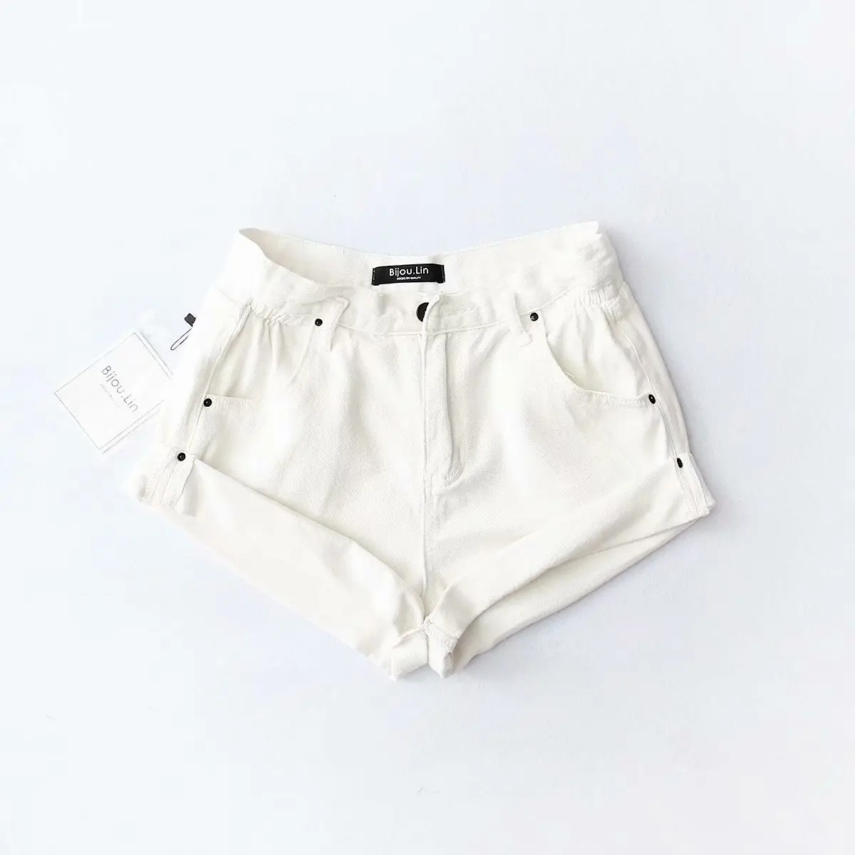 South Korea Dongdaemun Shirred Elastic High-waisted Crimping A- line Washing Denim Shorts Women's Shorts Loose-Fit Loose Pants F