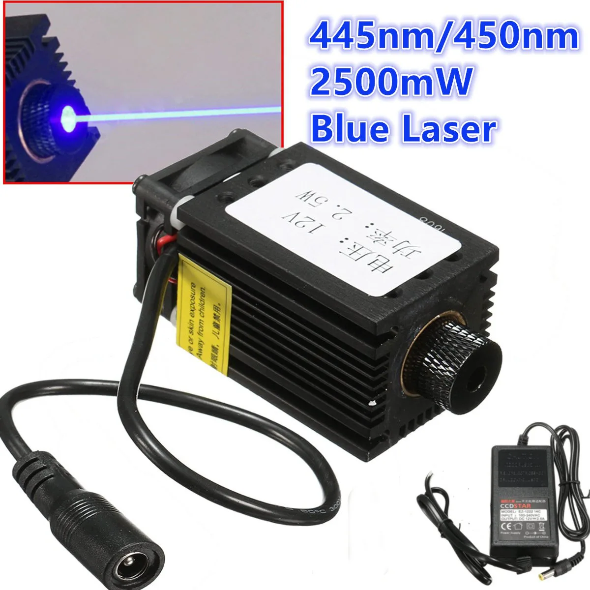 

2.5w high power 450NM focusing blue laser module laser engraving and cutting TTL module 2500mw laser tube