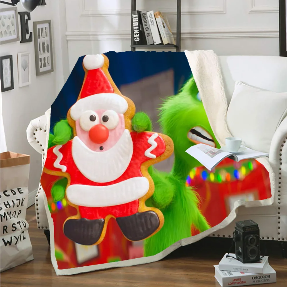 003 Одеяло с капюшоном, плюшевое покрывало, 3D, Grinch, палантин, Рождественский принт, шерпа, флис, микрофибра, пледы, одеяло, подарок, Прямая поставка - Цвет: 003
