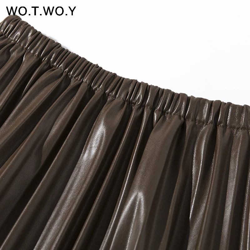 Женская плиссированная юбка WOTWOY черная до середины икры для повседневной носки