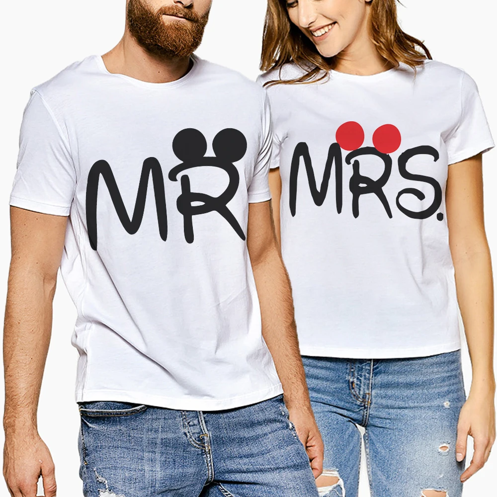

Mickey Lovers Couple T Shirt Women Men Newest Valentines Gift Letter Print Mr Mrs Summer Matching Clothes for Lover O-Neck Tees