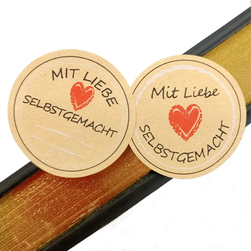 

100pcs/pack MIT LIEBE SELBSTGEMACHT Round Kraft Paper English Red Heart Sealing Sticker 2 selections