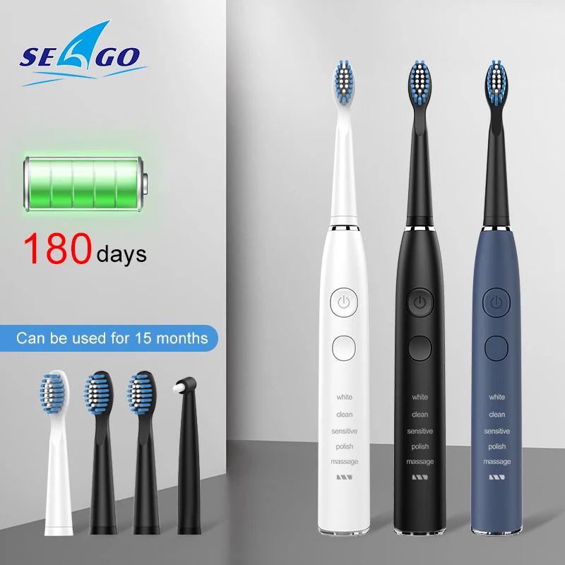 Seago Electric Toothbrush SG-575 Sonic Clean Teeth 5 Clean Modes USB Recharageable 4 Replacement Brush Heads + 1 Indental Brush Seago Electric Toothbrush SG-575 Sonic Clean Teeth 5 Clean Modes USB Recharageable 4 Replacement Brush Heads + 1 Indental Brush