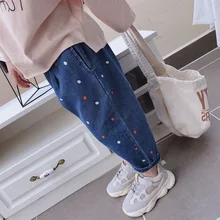 Г. Новые стильные детские осенние повседневные штаны с повязкой на голову с большим низом; милые штаны в горошек для маленьких девочек