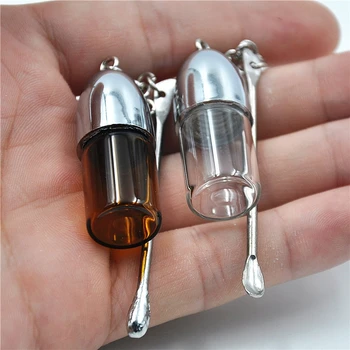 

Secrete Glass Snuff Bottle With Metal Spoon Snorting Snorter Bullet Container Pill Case Random Color