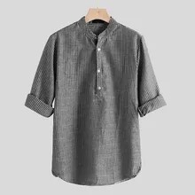 Мужские рубашки camisa повседневная мужская рубашка с длинными рукавами простая льняная Кнопка полоса свободная Мужская блузка Топ уличная мужские рубашки