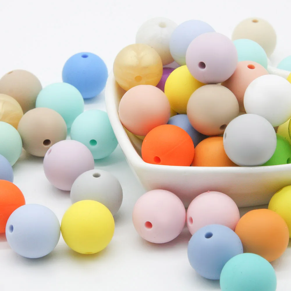 귀여운 아이디어 15mm 실리콘 라운드 비즈 100 개 씹을 수 있는 장난감 BPA 무료 DIY 수유 젖꼭지 체인 액세서리, 베이비 제품
