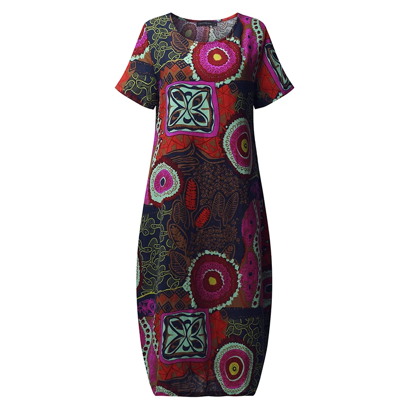 Rose M-5XL2019 YOINS Новое Женское платье с круглым вырезом и цветочным принтом с коротким рукавом из хлопка и льна Повседневное Платье До Колена мешковатое Платье-туника размера плюс - Цвет: Rose