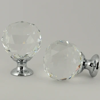 20 40MM Crystal Handle Single Hole Diamond Cabinet Pulls Silver Gold Kitchen Handles Furniture Glass Door Drawer Knobs