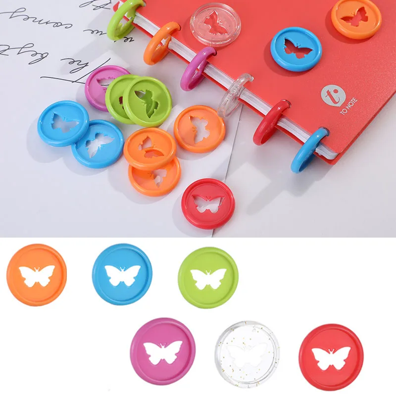 

24PCS Colorful Butterfly Pattern Button Disc Loose-leaf Mushroom Hole Binding 26MM Plastic Buckle For Office Binder Binding Disc