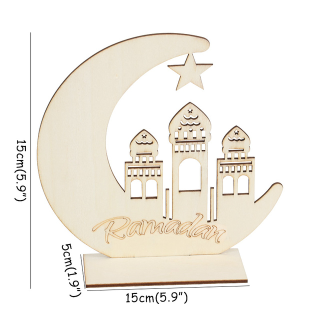 Eid Mubarak Decorations for Home Wooden Table Stand Moon Plaque Hanging Pendant Islam Muslim Event Party Supplies
