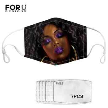 

FORUDESIGNS African Girls Black Art Print Dustproof Face Mask with 7 Filters Breathable Germ Protection Mouth Mask for Women Kid