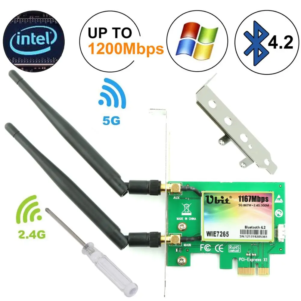 Ubit Bluetooth Wifi Card Ac 1200mbps 7265 Wireless Wifi Pcie Network Adapter Card 5ghz 2 4ghz Dual Band Pci Express Network Card Network Cards Aliexpress