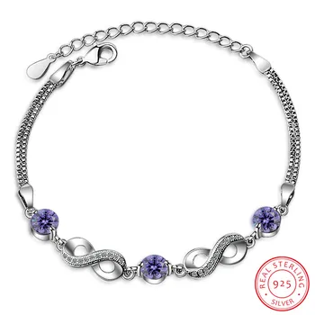 

Charm 925 Sterling Silver Bracelets Accessories Top Quality Crystal Purple Flower Women Anklets Jewelry Trendy Christmas