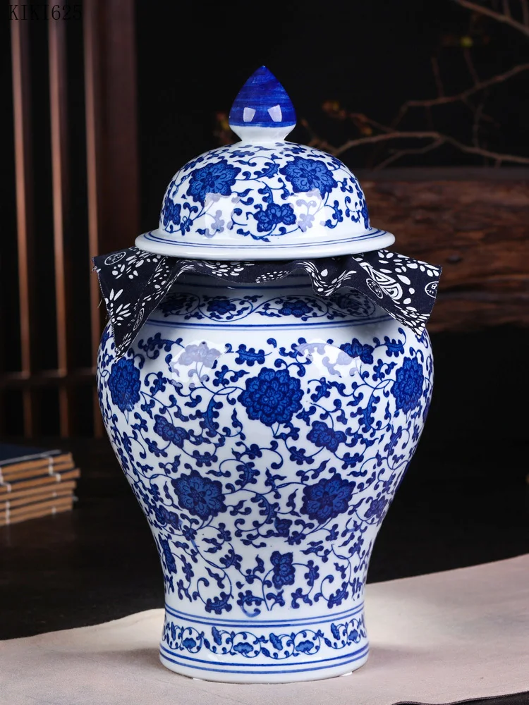 

Creative Large Blue and White Porcelain Tea Caddy Antique Ceramic Storage Jar Candy Nut Sealed Storage Jar Gift Home Decoration