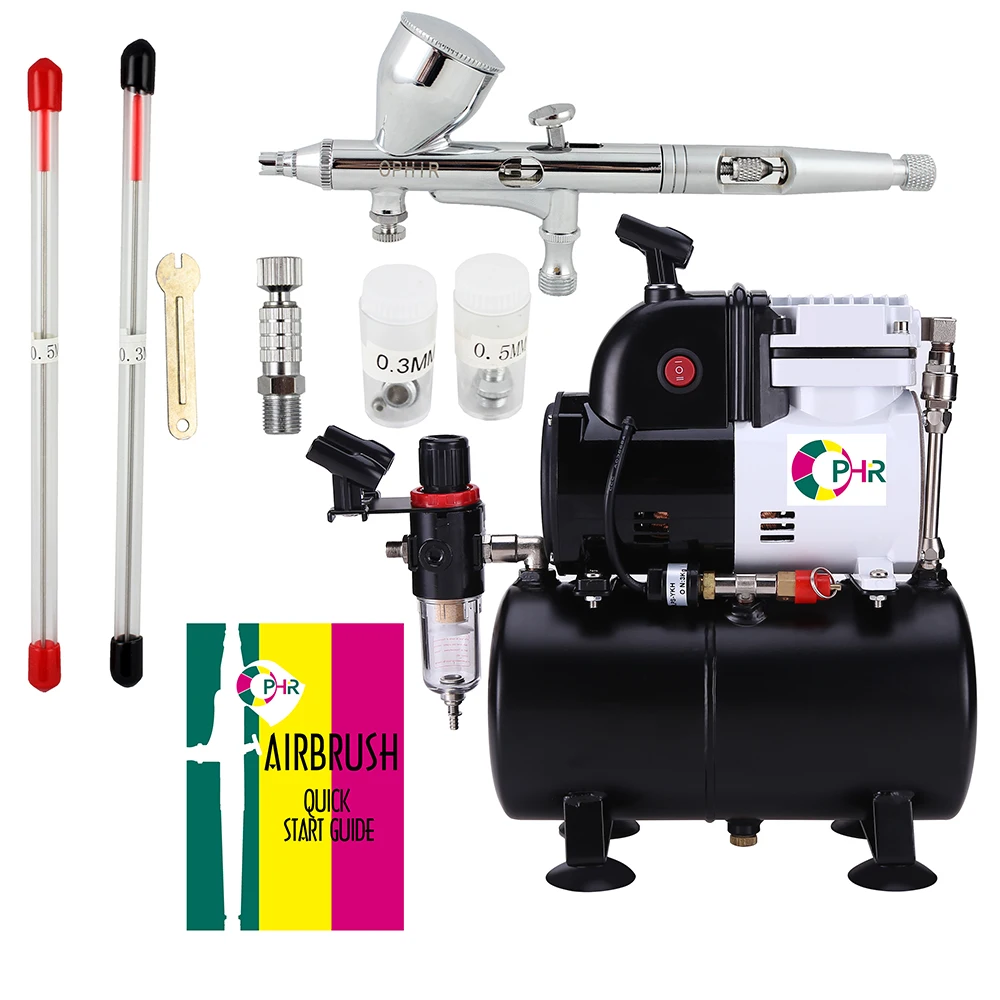 OPHIR 3 Tips Pro Gravity Dual Action Airbrush Kit with Cooling Fan Air Tank Airbrush Compressor for Hobby Paint Model AC116+070