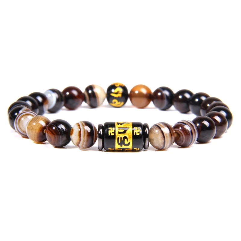 

Men Women Natural agates stone beads bracelets Tibetan Buddhist Prayer Amulet bracelet Six-character True Word charm bracelets