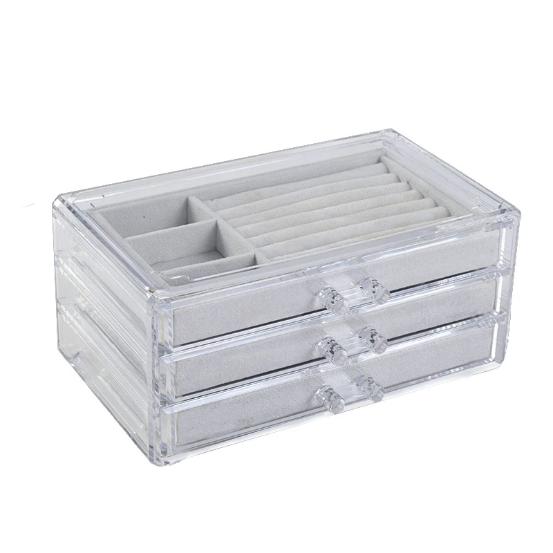 

Jewelry Box with 3 Drawers, Velvet Jewelry Box for Earring Bracelet Bracelet Necklace and Ring Storage, Acrylic Coated Cotton, O