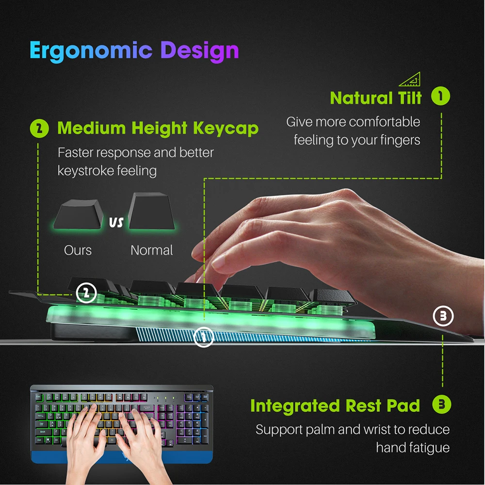 VicTsing PC149 Игровая клавиатура Механическая Проводная клавиатура USB 104 Keycaps RGB клавиатура с подсветкой компьютерные игровые клавиатуры
