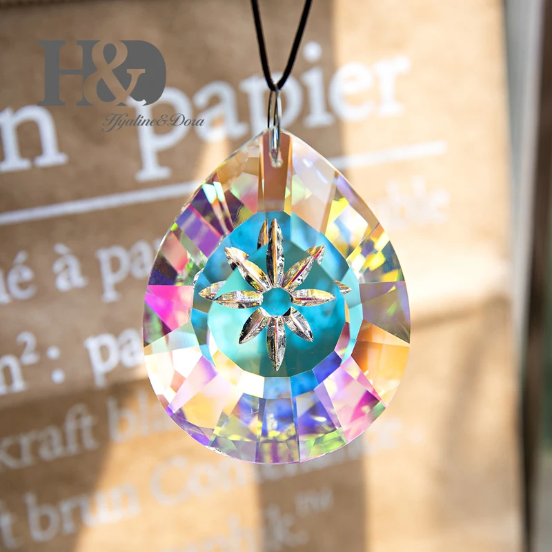 

H&D Colorful Crystal Chandelier Lamp Hanging Ornament Parts Suncatcher Rainbow Maker Crystal Prisms Daisy Pendant Home Decor