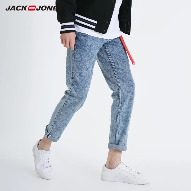 JackJones осенние мужские потертые повседневные узкие джинсы со снежинками уличная