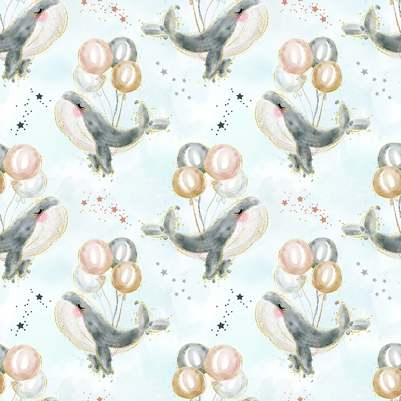 Polyester Satin Fabric for Dress Cute Whale Custom Printed Marine Animal Pattern Cloth Sewing DIY Handmade Patchwork