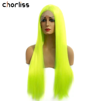

Chorliss Middle Part Synthetic Lace Front Wigs Fluorescent Green Long Straight Synthetic Lace Wigs For Women Wig Cosplay Wigs