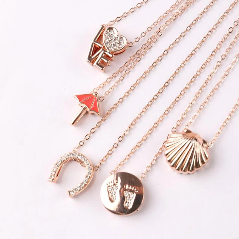 Korean Necklace Cute Scallop Umbrella Butterfly Sole Alphabet Children's 2021 Trendy цепь на шею | Украшения и