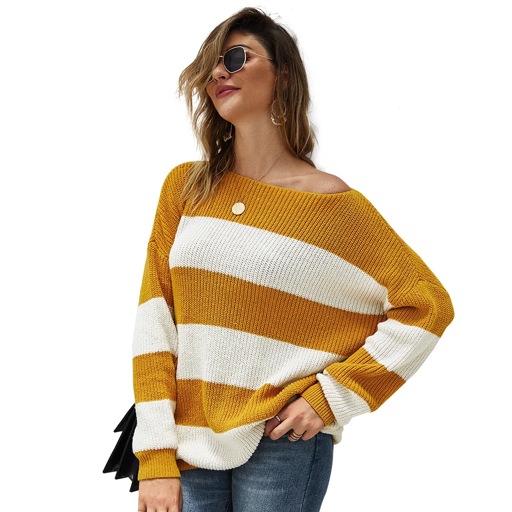 

Knitted Sweaters Simplee Fashion Women Yellow Pullover Long Sleeve Striped Loose Designer Fall 2019 Promotion Free Shiping