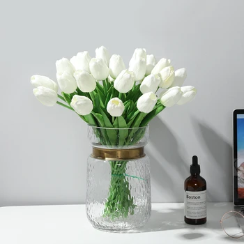 

Luyue 31Pcs Tulip Artificial Flowers Wedding Decoration Artificial Bride Bouquet Real Touch Fake Flower Homes Garden Decoration