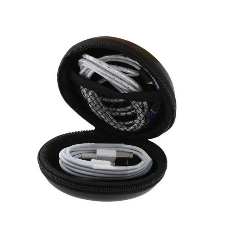 50pcs/lot USB Cable Organizer Earphone Case Hand Spinner Portable Headset box hard Round Shape Earphone Box Bag Zippered