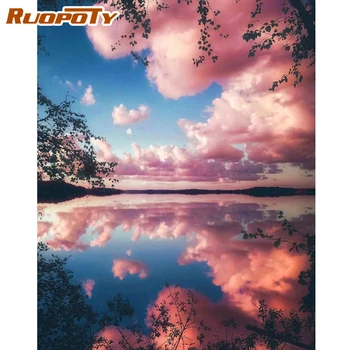 

RUOPOTY Frame DIY Painting By Numbers Landscape dream lake Canvas By Numbers Coloring Wall Art Picture For Home Decors 60x75cm