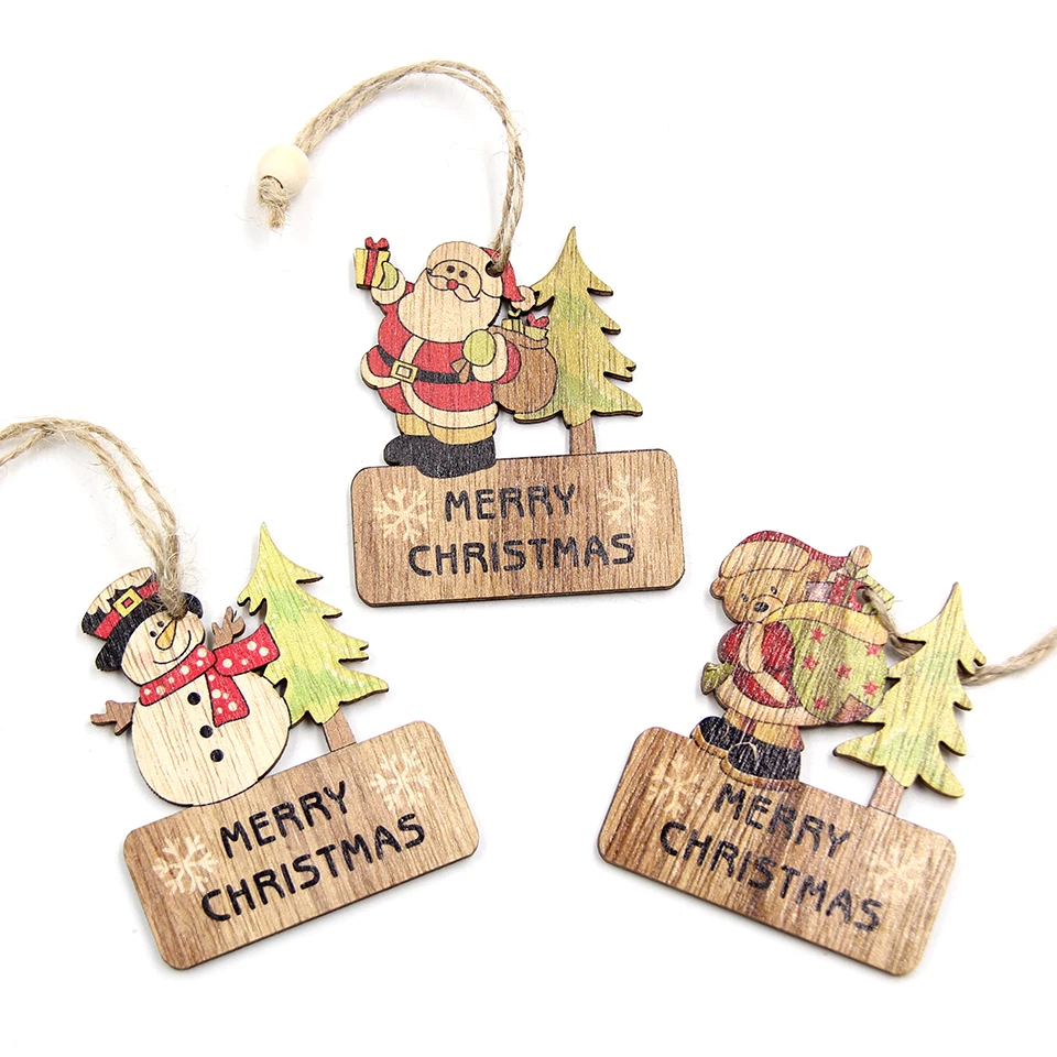 Star Printed Wooden Pendant Ornaments 1SET christmas decorations