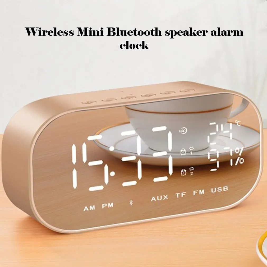 Alarm Clock Bluetooth Speaker FM Radio Portable Wireless Loudspeakers Stereo Music TF Speakers For Bedroom Weather