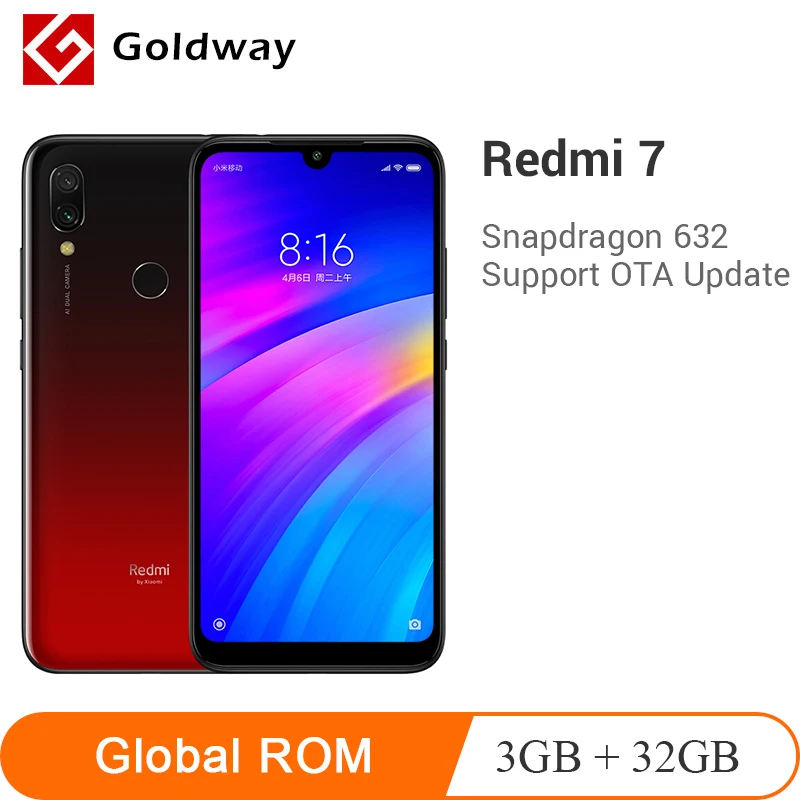 

Global ROM Xiaomi Redmi 7 3GB 32GB Mobile Phone Snapdragon 632 Octa Core 6.26" Full Screen 12MP Camera 4000mAh Battery