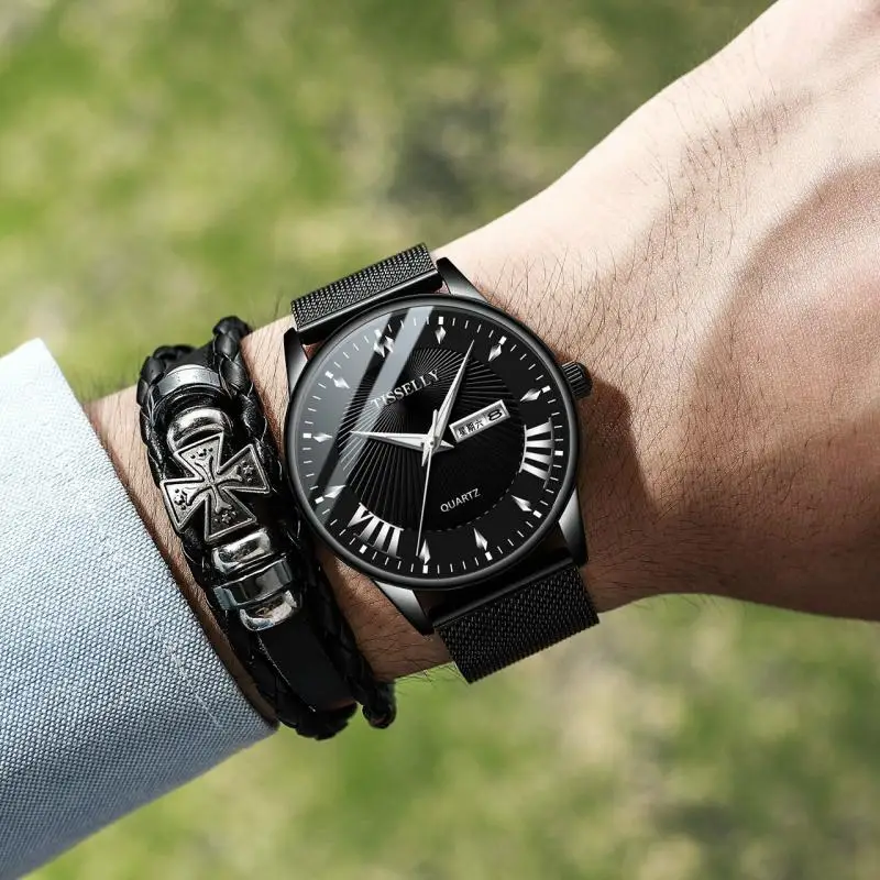 

Business Quartz Wristwatch Men's Watches Classic Calendar Week Mens Fashion Steel Watch Relogio Masculino Popular Saati Hours