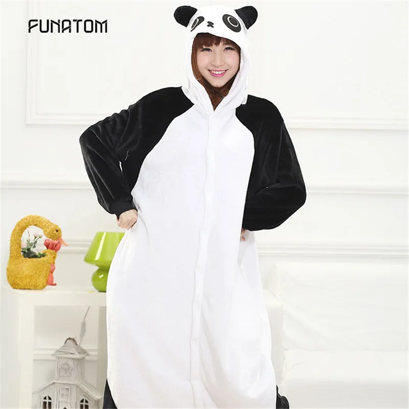 panda C Синий слон зимние пижамы животных Жираф Ститч единорог пижамы наборы для женщин мужчин унисекс взрослых фланелевая ночная рубашка с пандой - Цвет: panda C