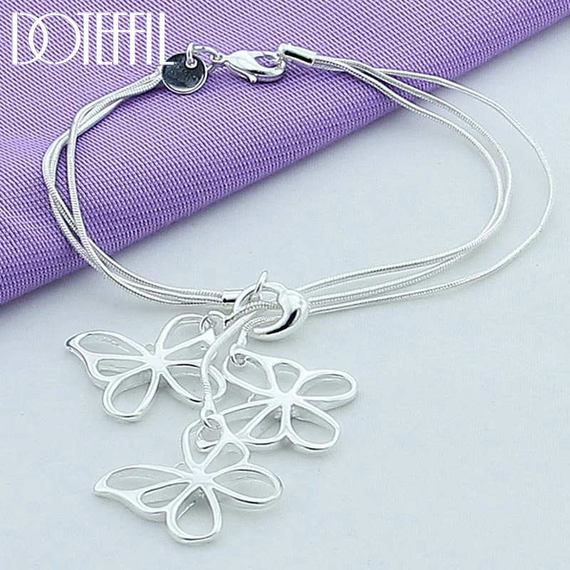 Cheville Pied Chaîne Perlée – Breloque Papillons Argentés – Femme (8+2 Pouces)