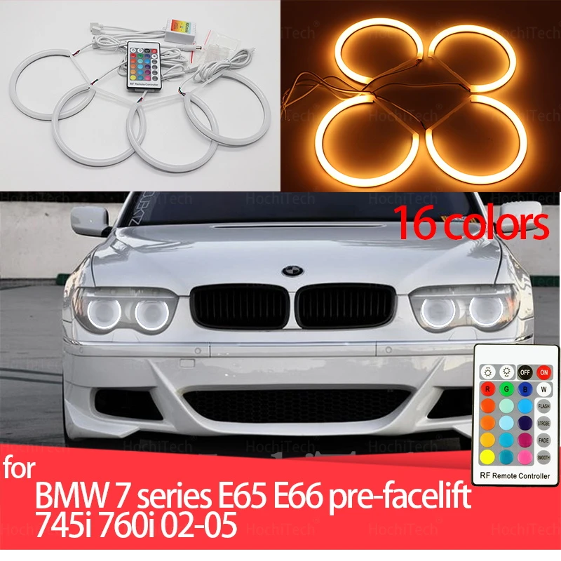 

Cotton RGB Angel eyes halo ring kit 16colors flash Remote control For BMW 7 series E65 E66 PRE FACELIFT 745i 760i 2002--2005
