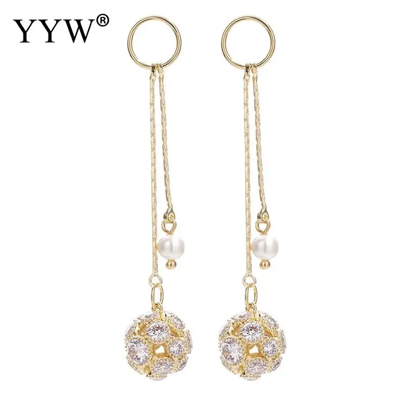 

European Style Elegant Golden Women Hanging Dangle Earrings Freshwater Pearl Long Pendant Bling Femme Brinco Oorbellen Bijoux
