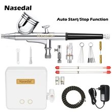 Nasedal NT-22B Auto-Stop Airbrush Compressor  0.3mm  7cc Dual-Action Air Brush Set Spray Gun Adjustable Power Touch Switch