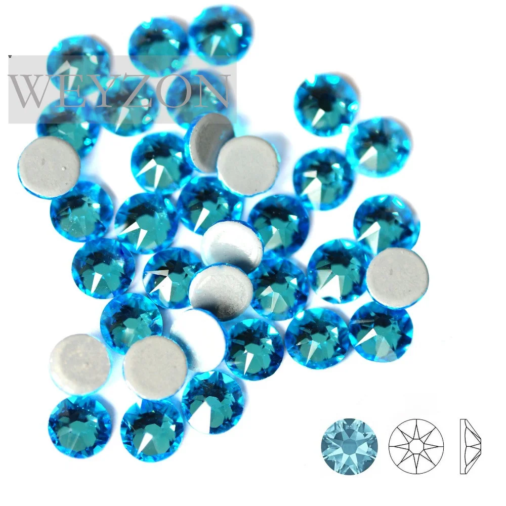 

Big and Small Cuts Aquamarine Color Hot-fix Rhinestone ss16 and ss20 Size Crystal material Iron On Rhinestone for Garments